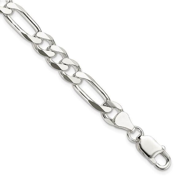 Men's 7.5mm Sterling Silver Solid Figaro Chain Necklace 30 Inch